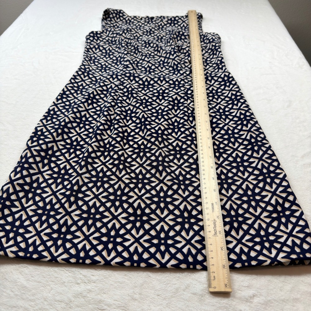 ALYX Sheath Dress Womens Size 8 Navy‎ Blue Cream Geometric Lattice Good 0308J41 - Picture 10 of 10